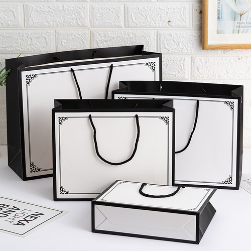 Luxury black border handbag fashion store paper bag small size gift bag extra large shopping bag