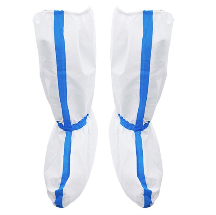 现货滁全胶条款隔离鞋套CQ-AW031加厚无纺布中筒脚套独立包装