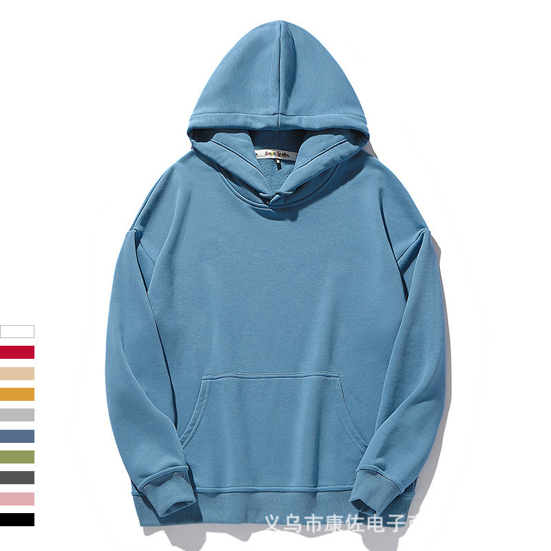 春秋款纯色套头情侣上衣批发定制LOGO潮牌宽松落肩款连帽卫衣定制