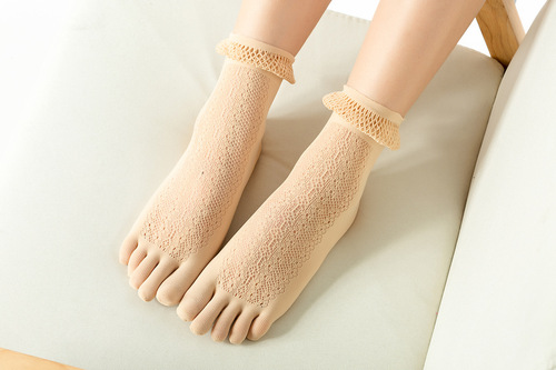 Summer five-toe stockings for women, ultra-thin velvet five-toe socks, breathable bubble lace toe socks, sexy mid-calf socks