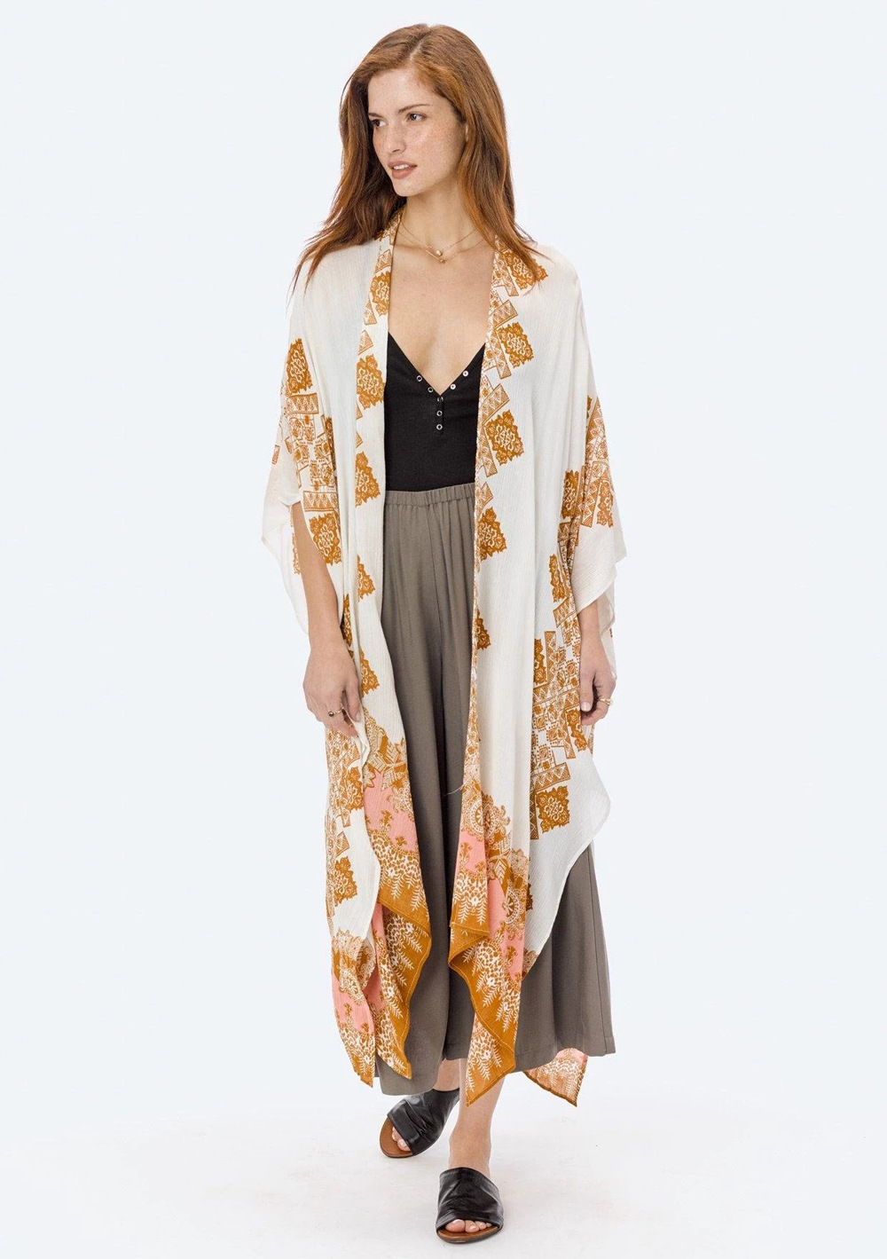 summer women's fashion printed cardigan loose casual beach vacation cover gown NSDF1483