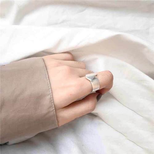 韩版S925银光面不规则戒指女ins复古欧美几何简约开口食指环潮