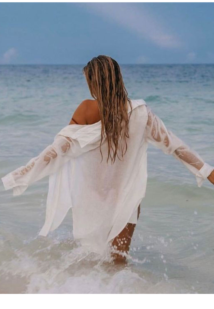 Nuevo Estilo De Camisa De Crepe Chaqueta De Playa De Vacaciones Ropa De Protección Solar Bikini Blusa De Traje De Baño Para Mujer Chaqueta De Punto Exterior display picture 2