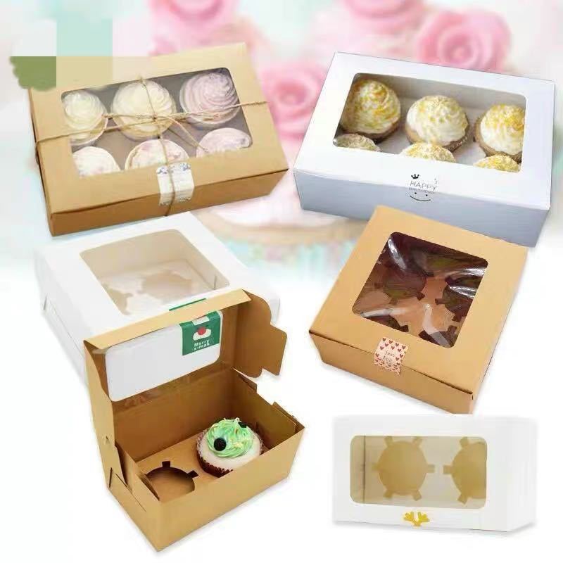 2粒 4粒 6粒纸杯蛋糕盒 白卡玛芬蛋糕杯子蛋糕盒玛芬慕斯杯盒 5个