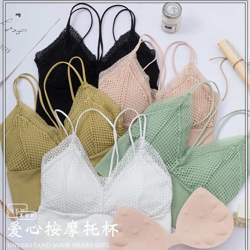 2020新款少女系蕾絲小胸聚攏內衣美背交叉吊帶無痕透氣裹胸女