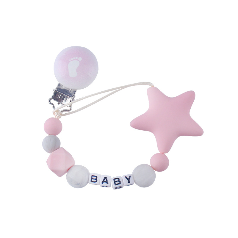 Estrella de cinco puntas bebé silicona chupete cadena clip bebé dientes molienda cadena anti-gota cadena chupete clip