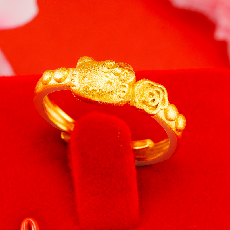 Exquisito antiguo oro imitación 24K oro amor anillo abierto moda femenina arena oro neto rojo vivo joyería al por mayor