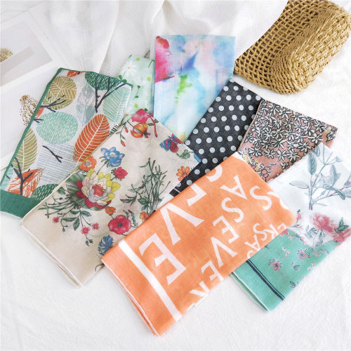 58 new cotton and linen small square scarves for women, spring and autumn, Korean all-match small scarves, headscarves, fashionable decorative scarves