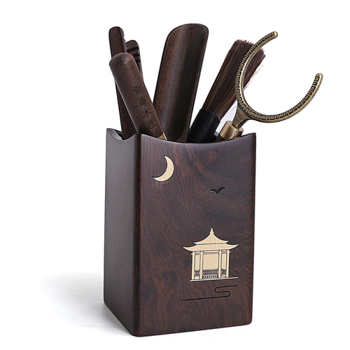 [Inlaid Copper Tea Ceremony] Black Sandalwood Solid Wood Six Gentlemen Set Inlaid Brass Tea Set Solid Wood Tea Spoon Tea Clip Spare Parts