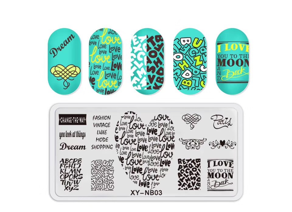 Nueva plantilla de impresión de uñas DIY película Azul de impresión de uñas esmalte de uñas placa de acero pintada XY-NB16