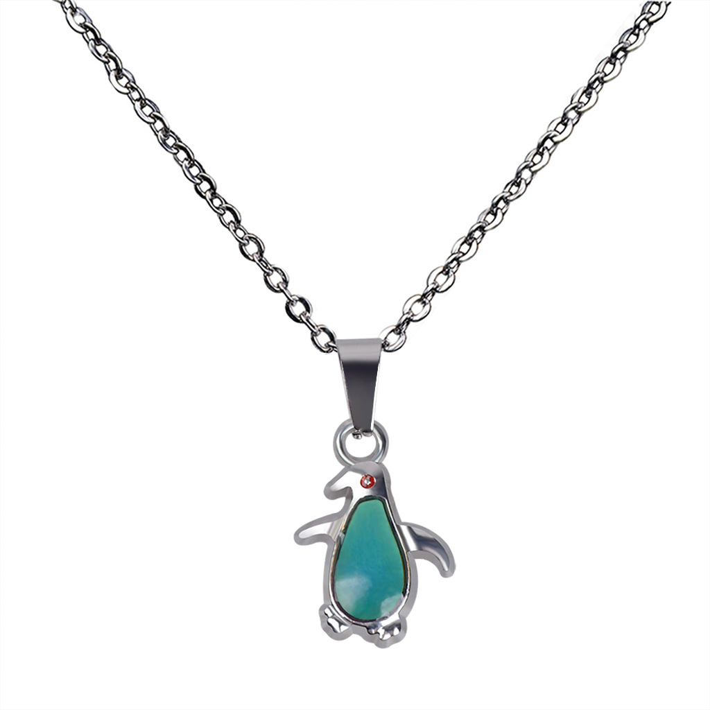 Fashionable Temperature-sensing Cute Penguin Pendant Stainless Steel Necklace display picture 5