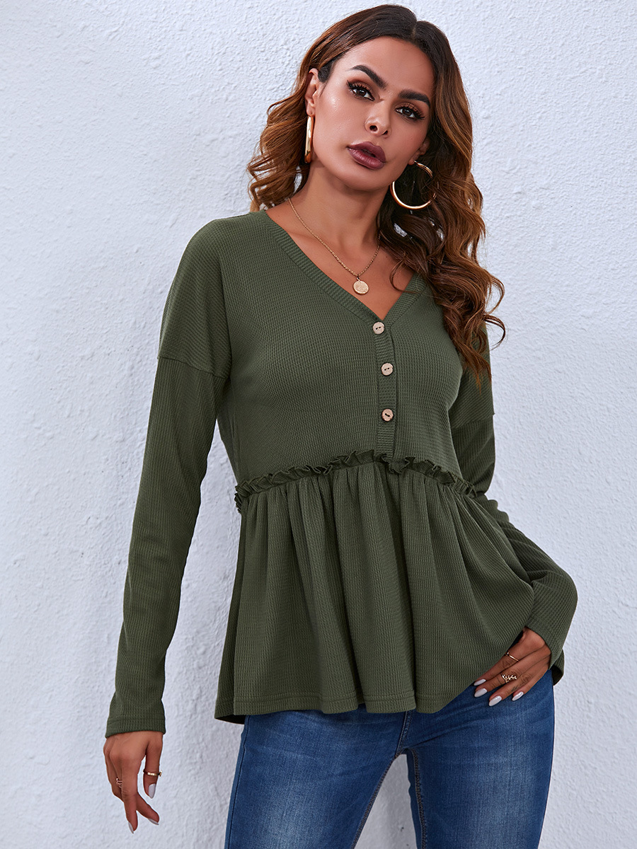 casual V-neck long-sleeved top NSAL6713
