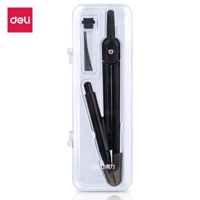 Deli 72152 Black Compass Metal Teaching Exam Engineering Drawing Tool Compass Drawing Circle 2b Lead