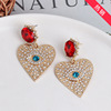 High-end earrings heart shaped, dress, glossy accessory, European style, wholesale