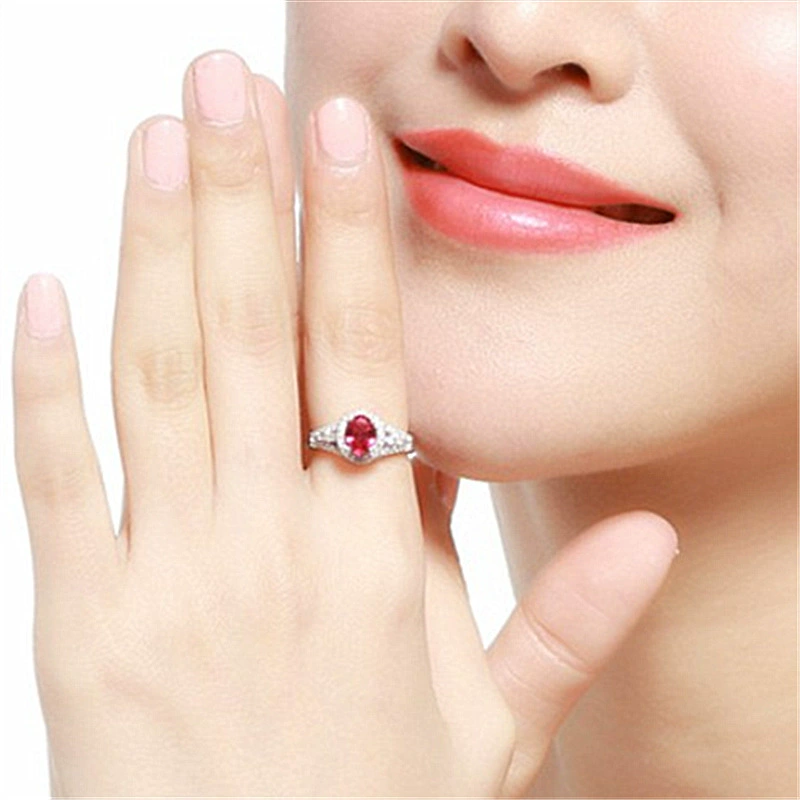 Ring one-size, synthesized ruby stone, 925 silver adjustable, Korean style