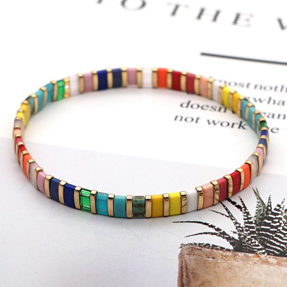 100g Weight No Inlaid Inlay Material Bracelets Classification Anniversary, Business Occasion Square Pattern Women'S Gender Knitting Design Fashion Style Wholesale Jewelry Simple Ethnic Style Colorfule Beaded Bracelet Nihaojewelry 1