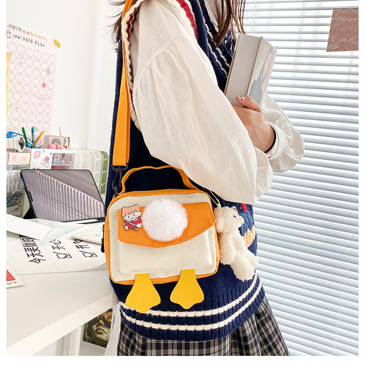 Creative and personalized duck-butted single-shoulder small square bag for women 2021 cross-border bag canvas mobile phone coin purse undefined