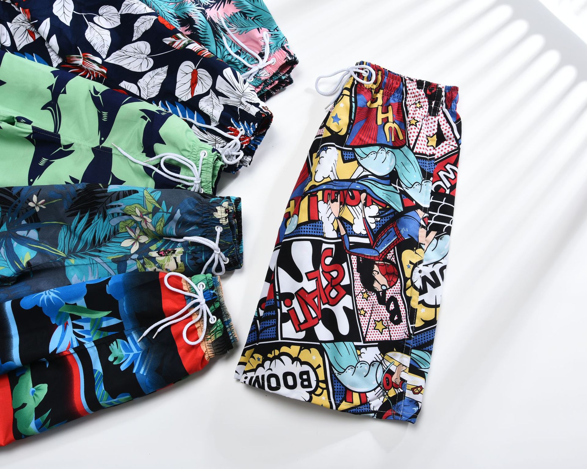 166g Weight Shorts Pants Length Polyester Fabric Type Mid Waist Waist Line Shorts Pants Type Inelastic Elasticity Beach Occasion Comfort Function Loose Fit Type Leaf, Ditsy Floral, Tree Pattern Summer Season Men's Gender Rib-Knit Design Streetwear Style Men's Beach Streetwear Leaf Ditsy Floral Tree Shorts Rib-knit Shorts 8