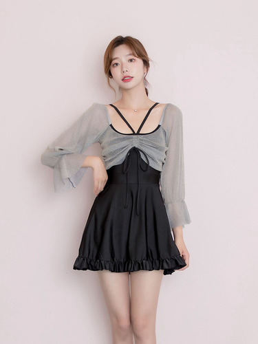 Hot spring swimsuit for women  new one-piece slimming belly-covering Korean ins small breast push-up boxer swimsuit for women