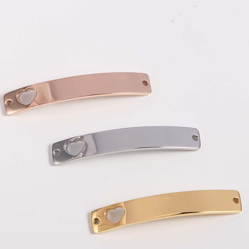 Mirror glossy stainless steel 6 * 39mm hollow love heart curved rectangular strip lettering