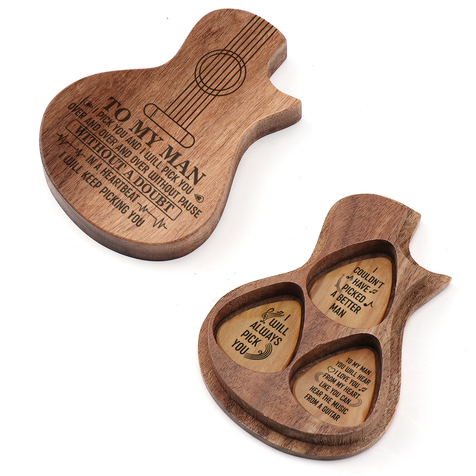 E-commerce preferred guitar pick box, 3 solid wood picks, pick box set, storage box, companion gift