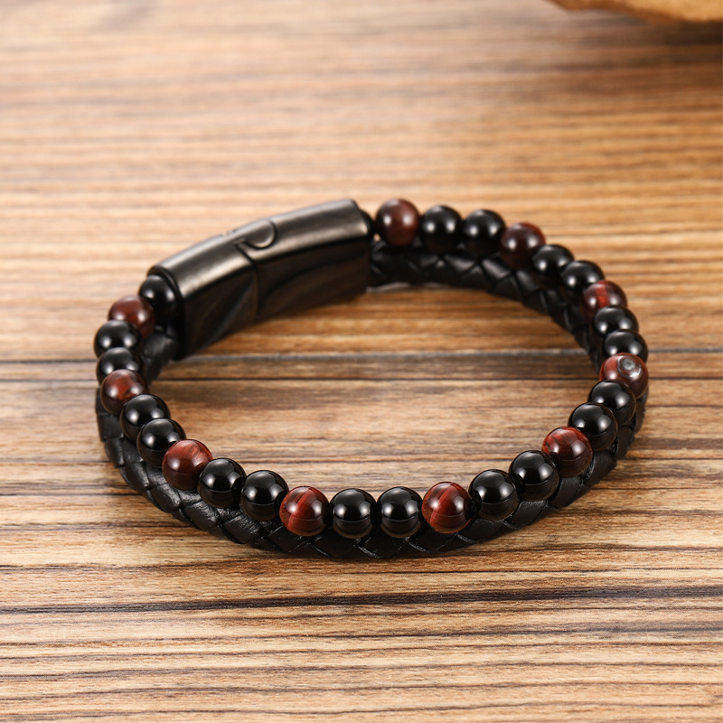 Cross-border beaded European and American multi-layer leather bracelet woven explosive bracelet beaded leather bracelet men's leather jewelry
