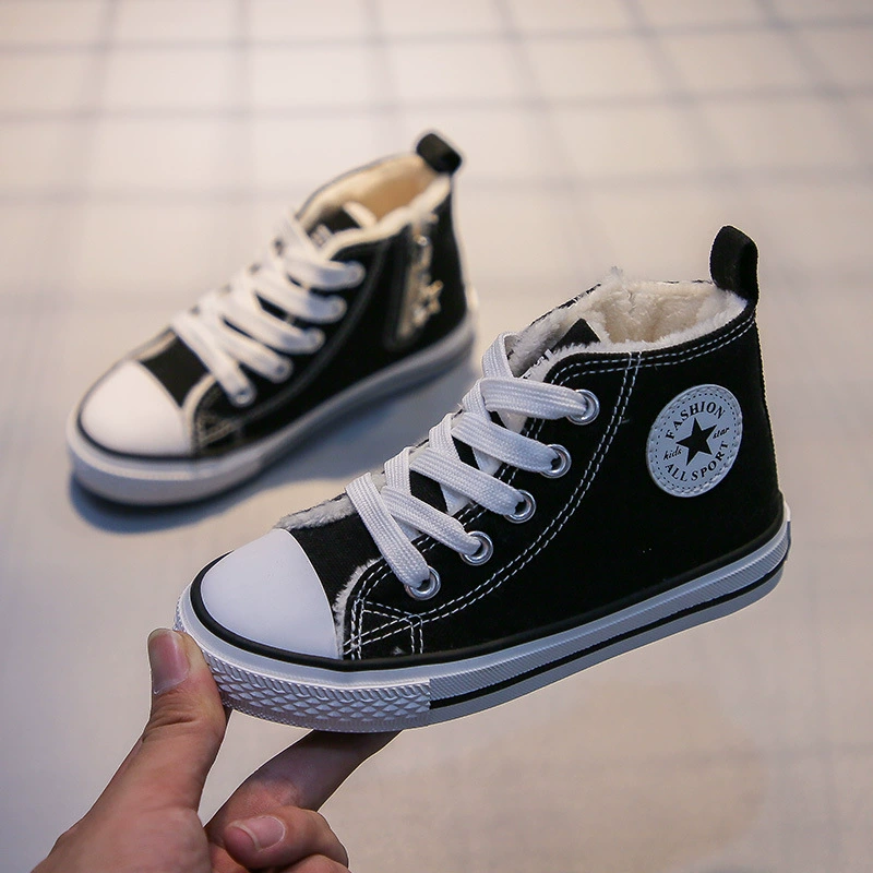 Детская парусиновая обувь на флисовой подкладке, зимняя хлопковая Тканевая обувь для мальчиков, коньки для девочек, светящаяся обувь, Корейская хлопковая обувь на мягкой подошве