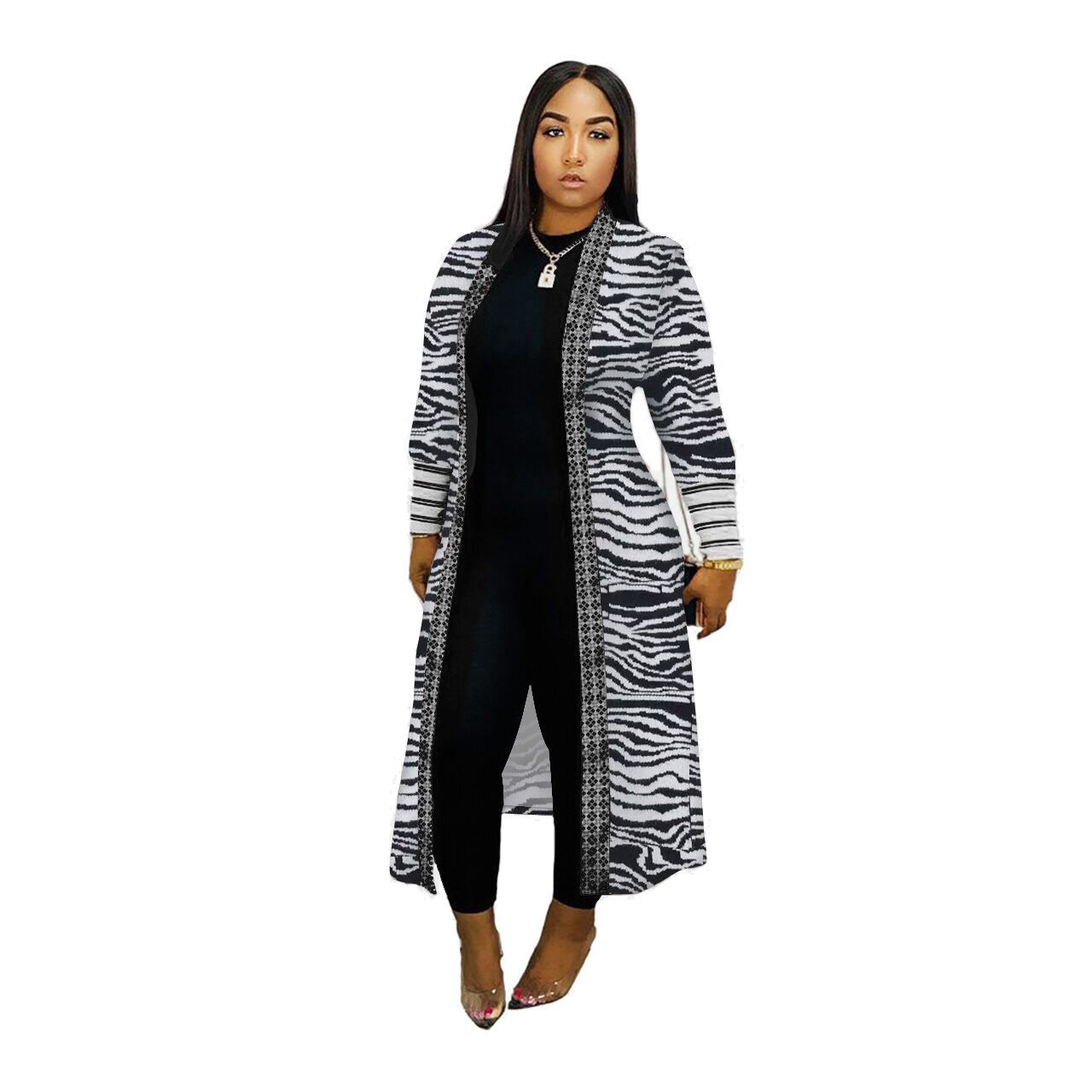 winter print stitching threaded sleeve cardigan coat nihaostyles wholesale clothing NSSME94412