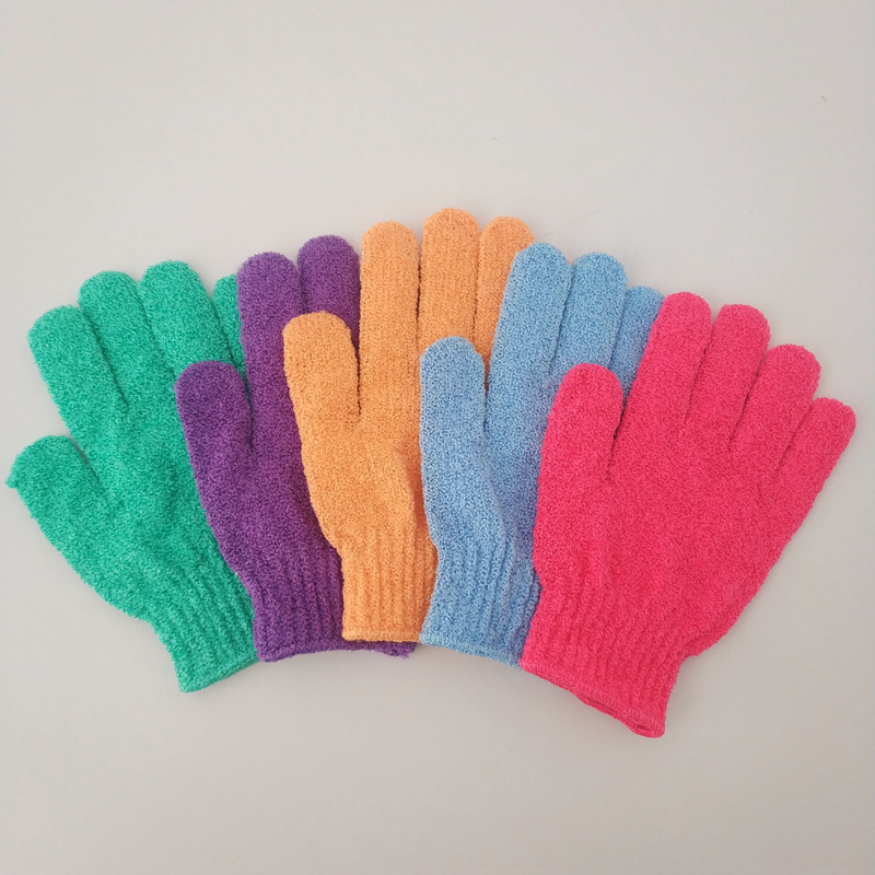 Guantes de baño de cinco dedos de nylon guantes de masaje de sauna guantes de baño de exfoliación guantes de baño