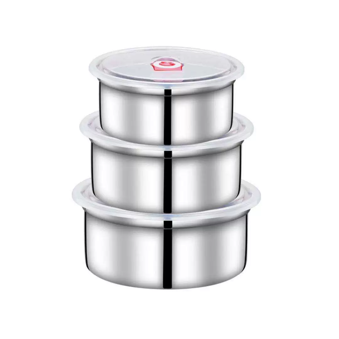 Круглый ящик для хранения свежести из нержавеющей стали 304, набор из трех предметов с герметичной крышкой, миска для хранения свежести, холодильник, Ланч-бокс, дорожный ящик для хранения