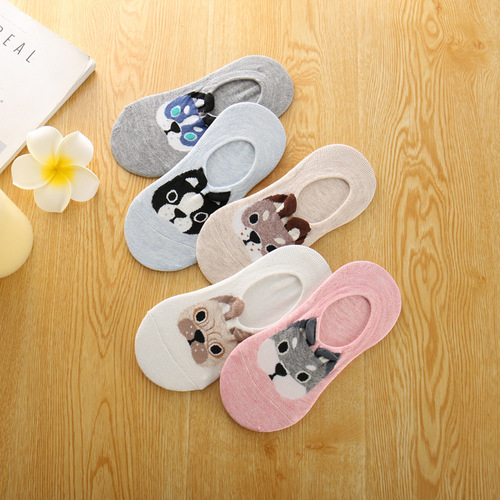 Summer new style Korean cartoon socks for women, Japanese non-slip cotton socks, boat socks, puppy style women's invisible socks, socks