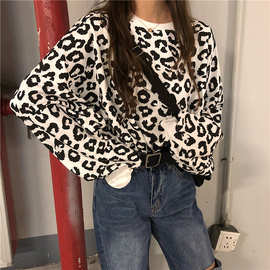 秋季圆领欧美豹纹卫衣女宽松韩版2020新款百搭休闲长袖上衣190克