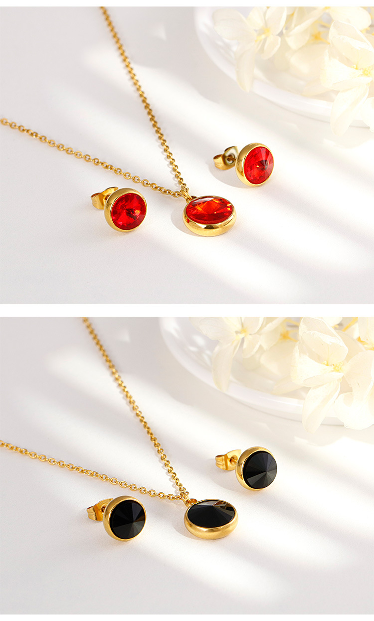 simple color zircon earrings stainless steel necklace set wholesale nihaojewelry