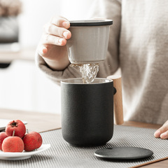 Creative wooden handle ceramic office teacup with lid, tea filter, tea separation mug with company logo, personal cup