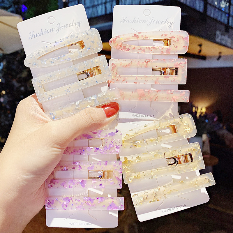 25g Weight Headwear Classification Festival Occasion Arylic Material Geometric Pattern Women'S Gender Korean Acrylic Hairpin 3 Piece Set Side Clip Bangs Clip Girl Clip  Wholesale 3
