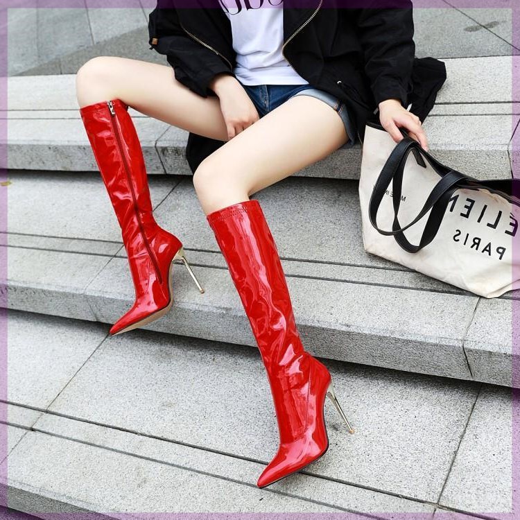 New 2020 autumn and winter white big red thin heel super high heel but knee boots Women's sexy New 2020 autumn and winter white big red thin heel super high heel but knee boots Women's sexy