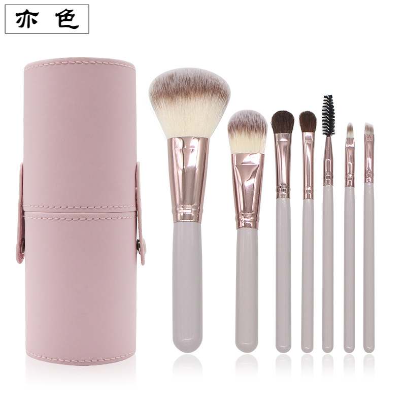new pattern Cosmetic brush Set 7 Light purple Wooden handle Makeup barrel Loose powder Eye shadow brush Beauty tool