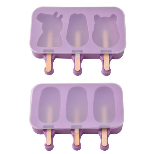 Silicone ice cream mold cartoon creative 3-link popsicle mold with stick home-made ice cream mold with lid