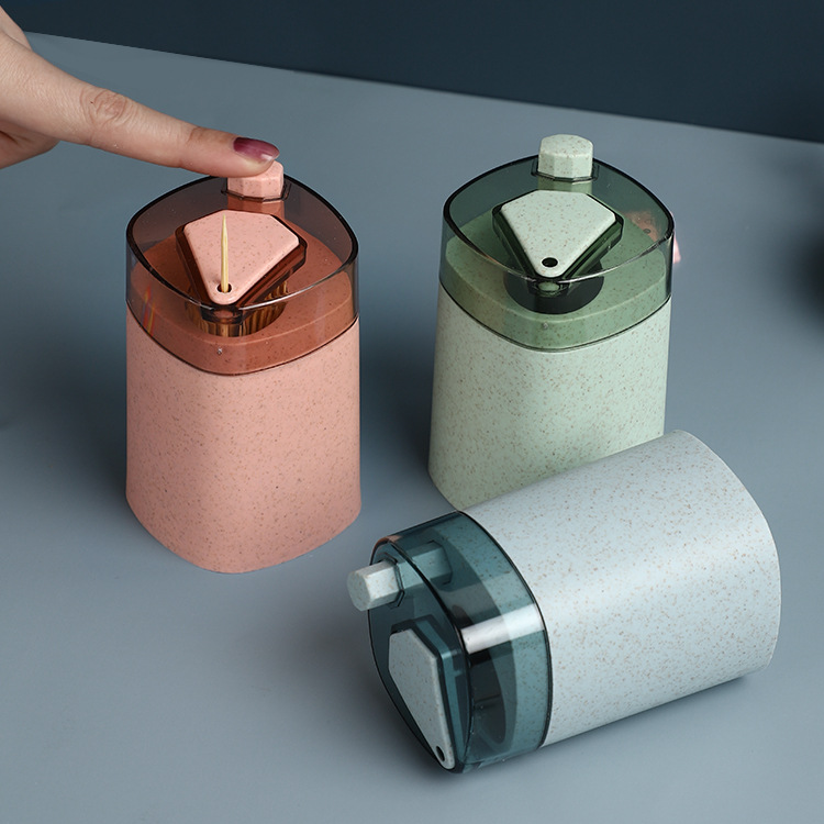 Wheat Straw Square Hand-pressed Automatic Toothpick Box Household Toothpick Tube Restaurant Hotel Toothpick Jar Gift