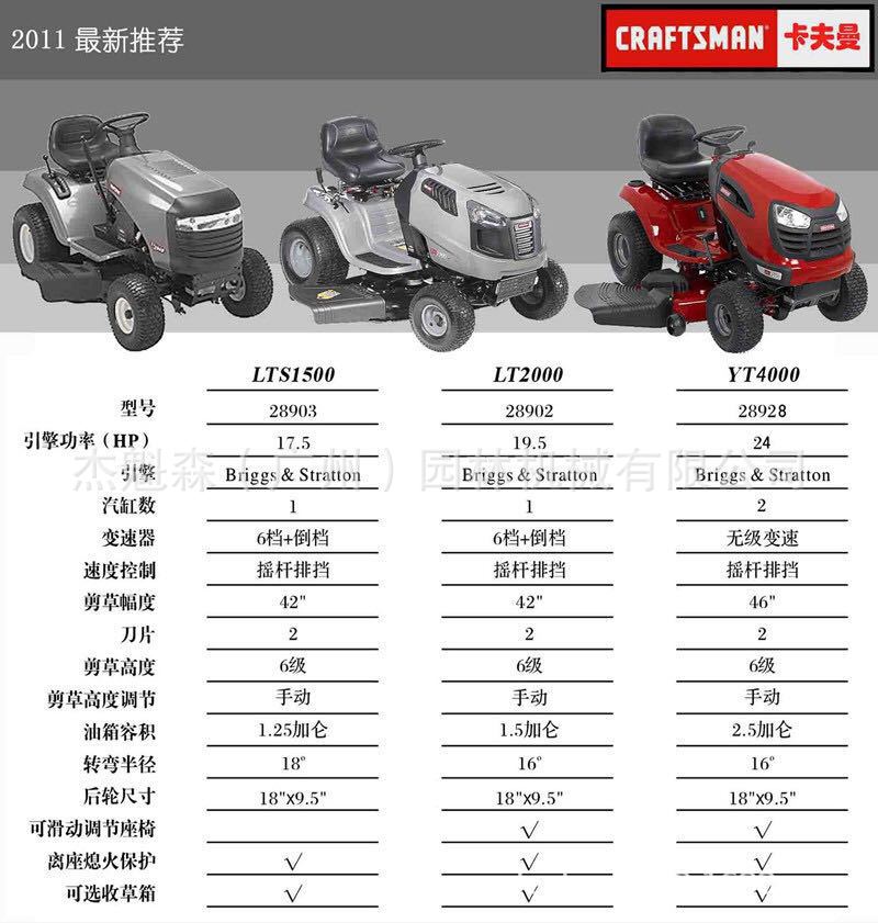 美国卡夫曼CRAFTSMAN 坐驾式汽油草坪车 进口草坪车草坪机 割草机
