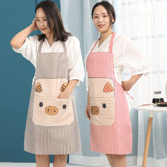 Korean-style Kitchen Cartoon Pig Bib, Sleeveless Neck-Hanging Apron for Women – Stain-Resistant, Cute Design, Reversible Flat Peach Pattern Workwear