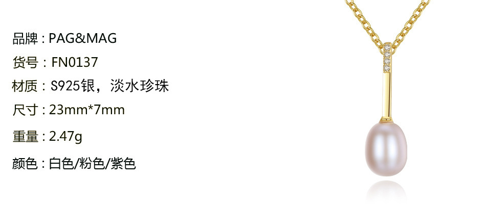 Collana in argento sterling S925 da donna con ciondolo in zircone 3A con micro perle d'acqua dolce da 7-8 mm_voghion.com