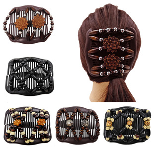 CR56 European and American Amazon popular variety hair comb magic hair curler wooden beads double row plug variety hair comb