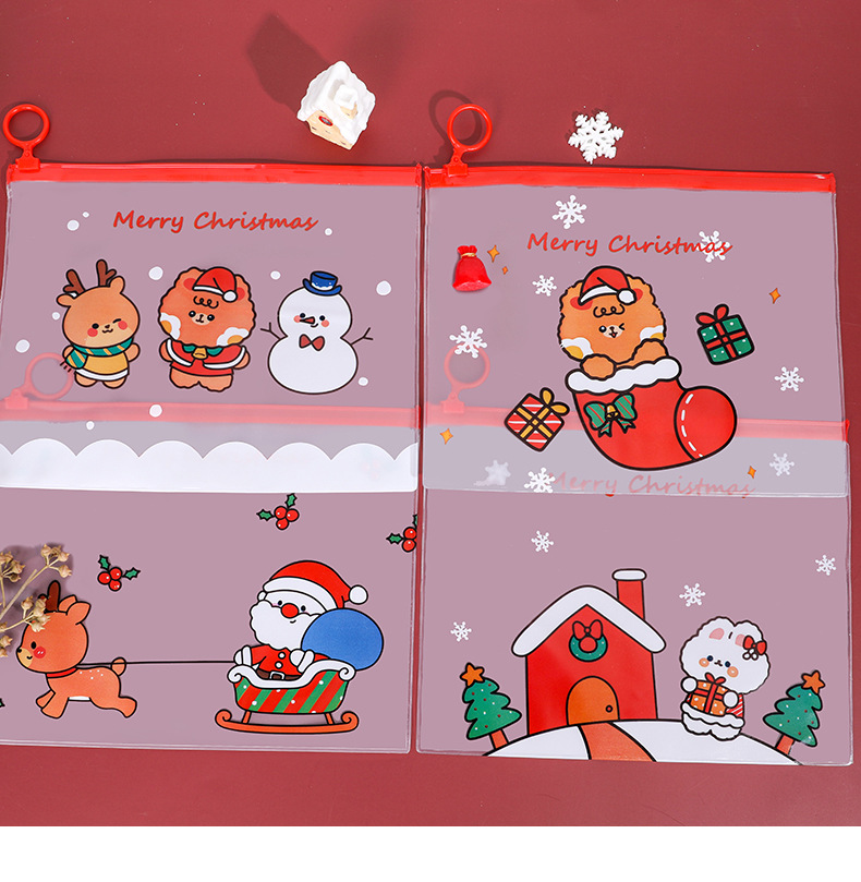 Cartoon Christmas Ring Student Zipper Multifunctional Transparent Stationery Storage Bag display picture 4