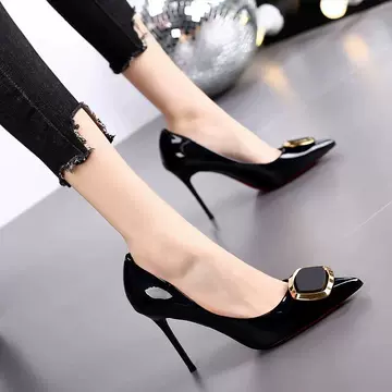 New Nude Women's European And American High Heel Shoes Spring And Autumn Single Shoes Thin Heel Shallow Mouth Square Buckle Single Shoes Green Wedding Shoes - ShopShipShake