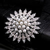 Fashionable stone inlay from pearl lapel pin, high-end metal wedding dress, accessory, with snowflakes