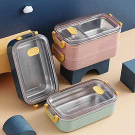 304不锈钢双层保温饭盒上班族学生分格午餐盒可注水便当盒保鲜盒