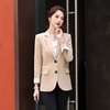 杏色休闲小西装上衣女2020春秋新款两粒扣百搭翻袖条纹西服外套潮|ms