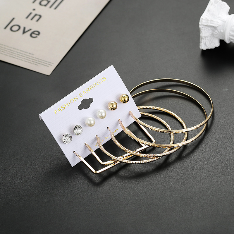 Fashion Creative Geometric Exaggerated Heart-shaped Combination Earrings Set Wholesale display picture 10