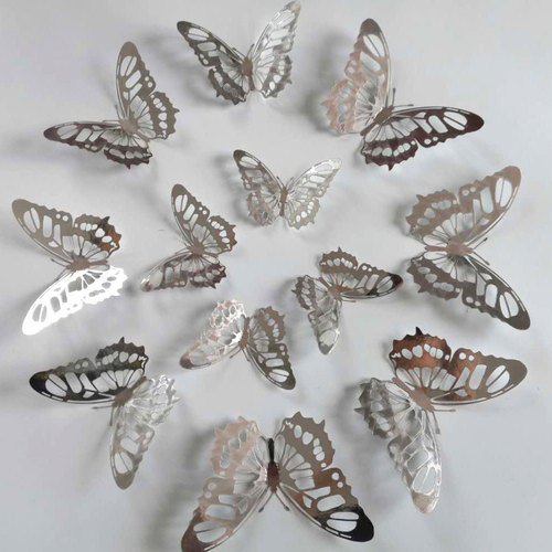 Metal texture 3D hollow simulation butterfly Wedding party shopping mall home decoration gold and silver butterfly wall stickers